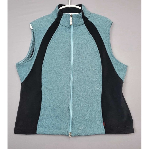 Woolrich Jackets & Blazers - Woolrich Fleece Full Zip Sweater Vest Womens XL Teal Black Zip Pockets Winter